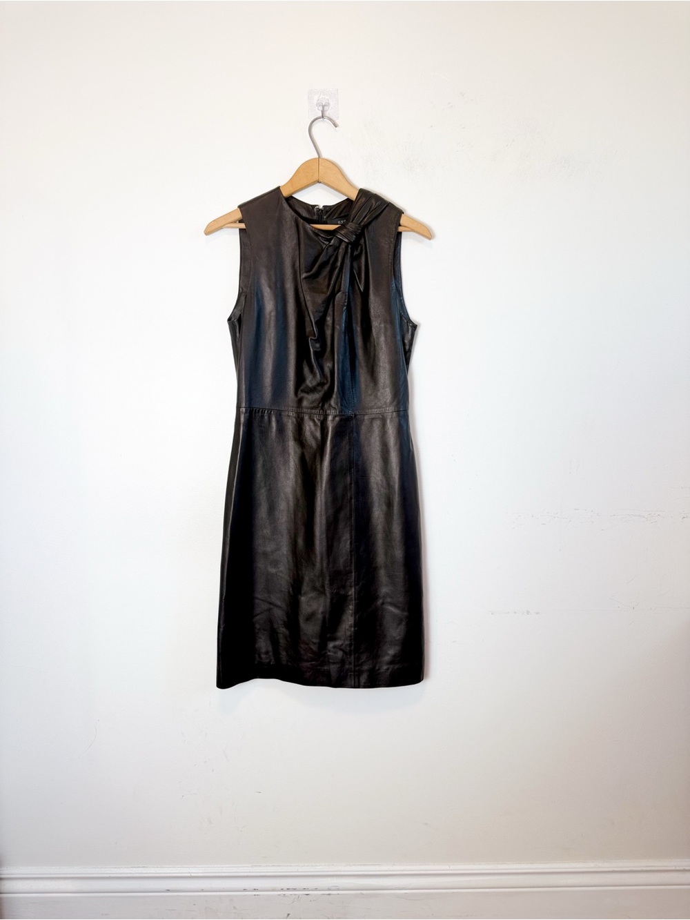 Gucci Black Sleeveless Lambskin Leather Tie-Neck Midi Dress